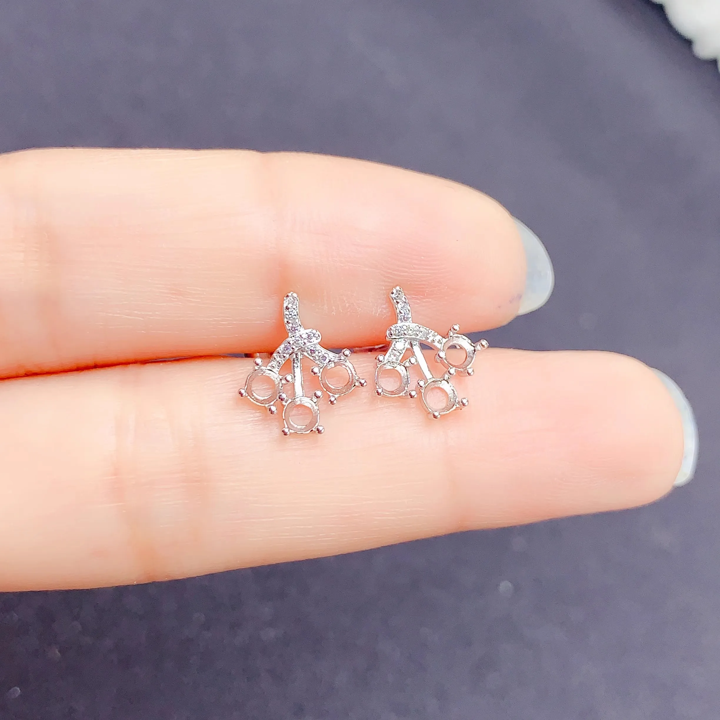 

MeiBaPJ Settings Round 3mm Stone Earrings S925 Sterling Silver Cherry DIY Empty Holder Women Fine Jewelry Accessory Wholesale