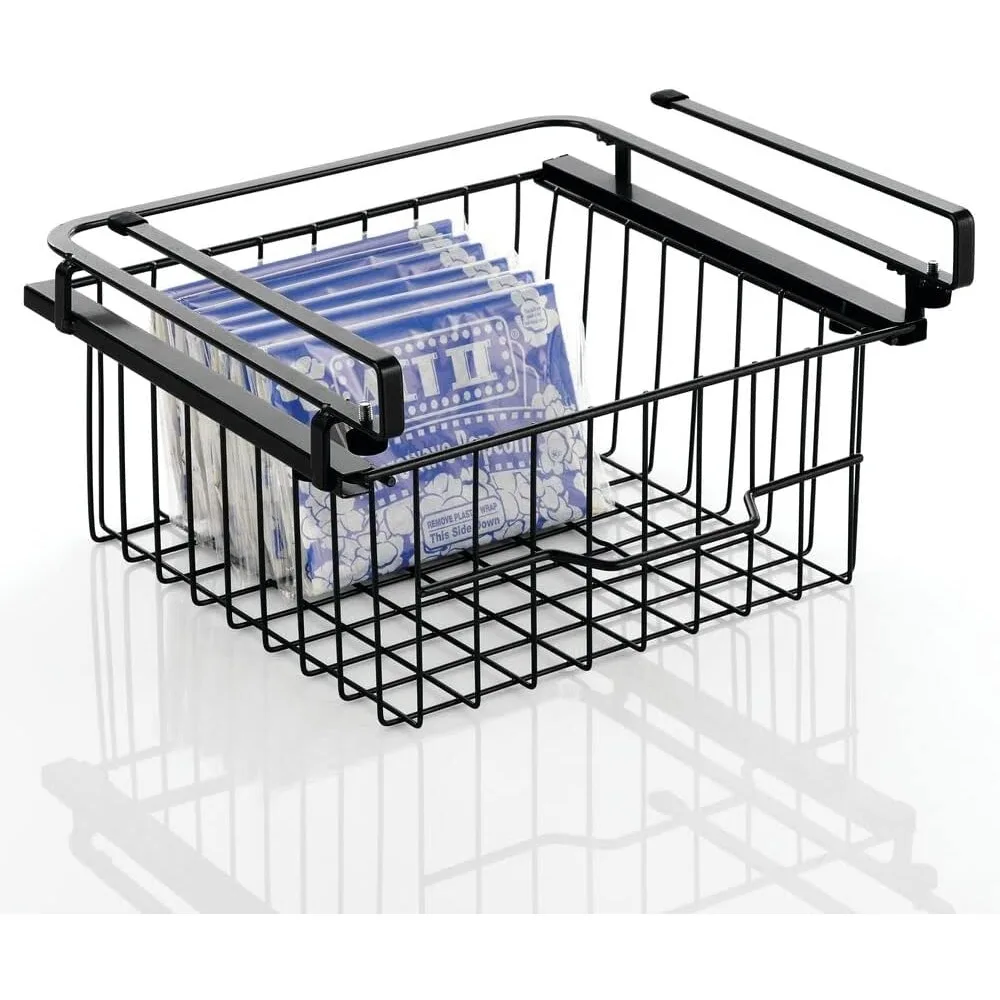 Cesta de cajón extraíble colgante compacta - organizador de almacenamiento deslizante debajo del estante - alambre metálico - se fija a los estanterías - fácil instalación
