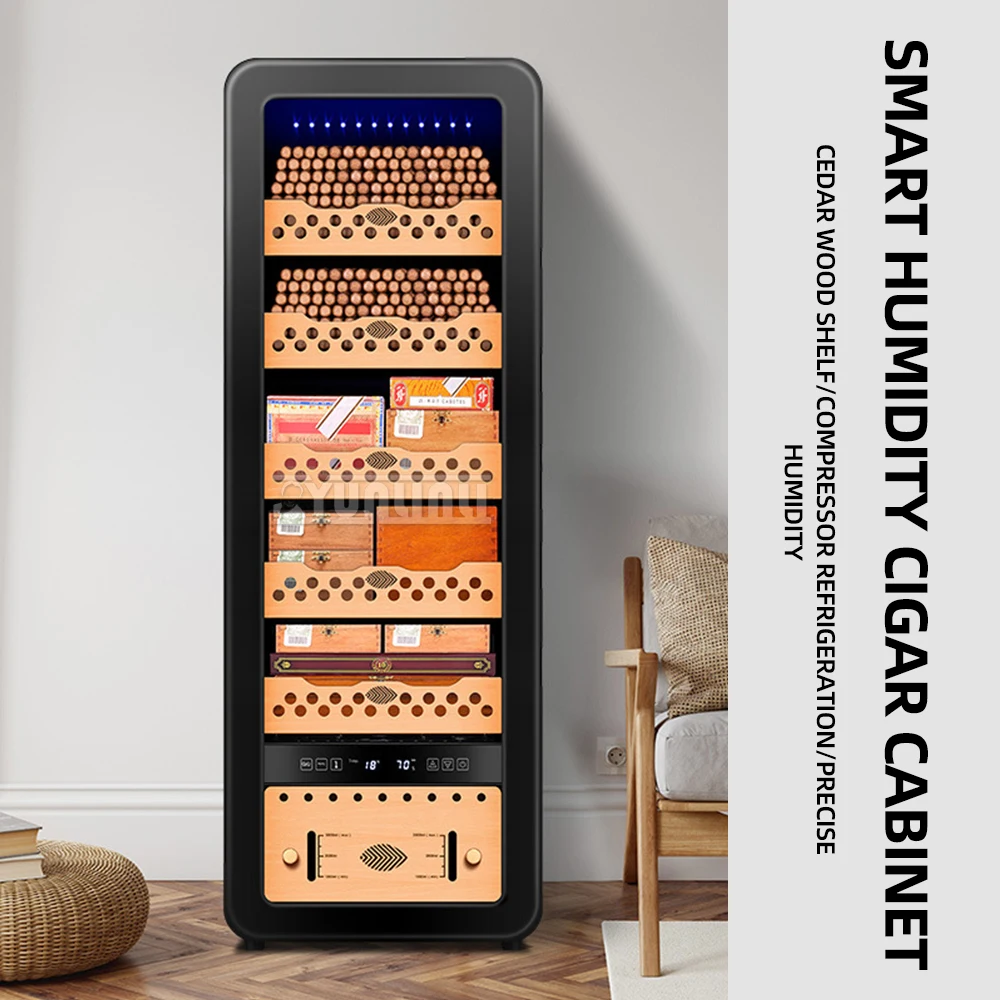 2026 78HC Cigar Cabinet Constant Temperature And Humidity Refrigerator Cedar Wood Shelf Air-cooled Frost-free Compressor Cabinet
