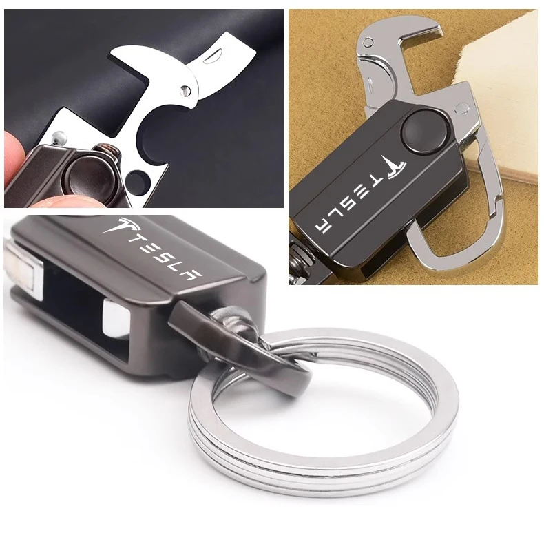 متعددة الوظائف سيارة مفتاح سلسلة حلقة الفولاذ الدوران كيرينغ ل تسلا Model-Y Model-3 Model-X Model-S Cybertruck Roadster SpaceX #5