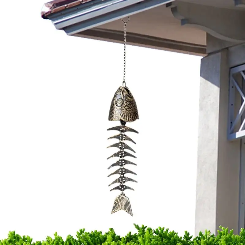 

Fish Skeleton Windchime Soothing Melody For Garden Decoration Wind Chimes Pendant Fish Wind Chime Cast Iron Temple Wind Bell