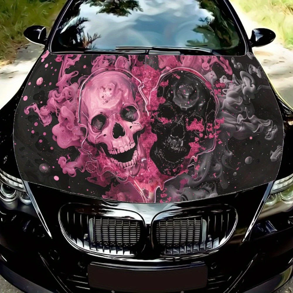 

Splashing Ink Powder Skull Car Hood Decal,Self-Adhesive PVC hood Sticker Decor Scratch Resistant Sticker Protect,Auto Accessorie