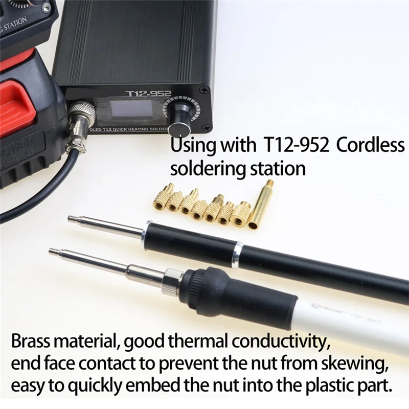 NOCM Heat Insert Nut Iron Tip T12 Soldering Iron Tip Insert Internal Thread Tip M2-M8 Brass Hot Nut Insertion Kit