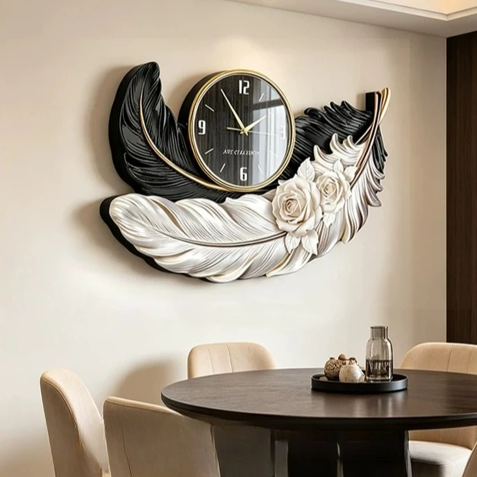 High-end Feather Design Wall Clock Luxury Living Room Background Wall Mute Watch Restaurant Bedroom Clock Room Decoration Gift
