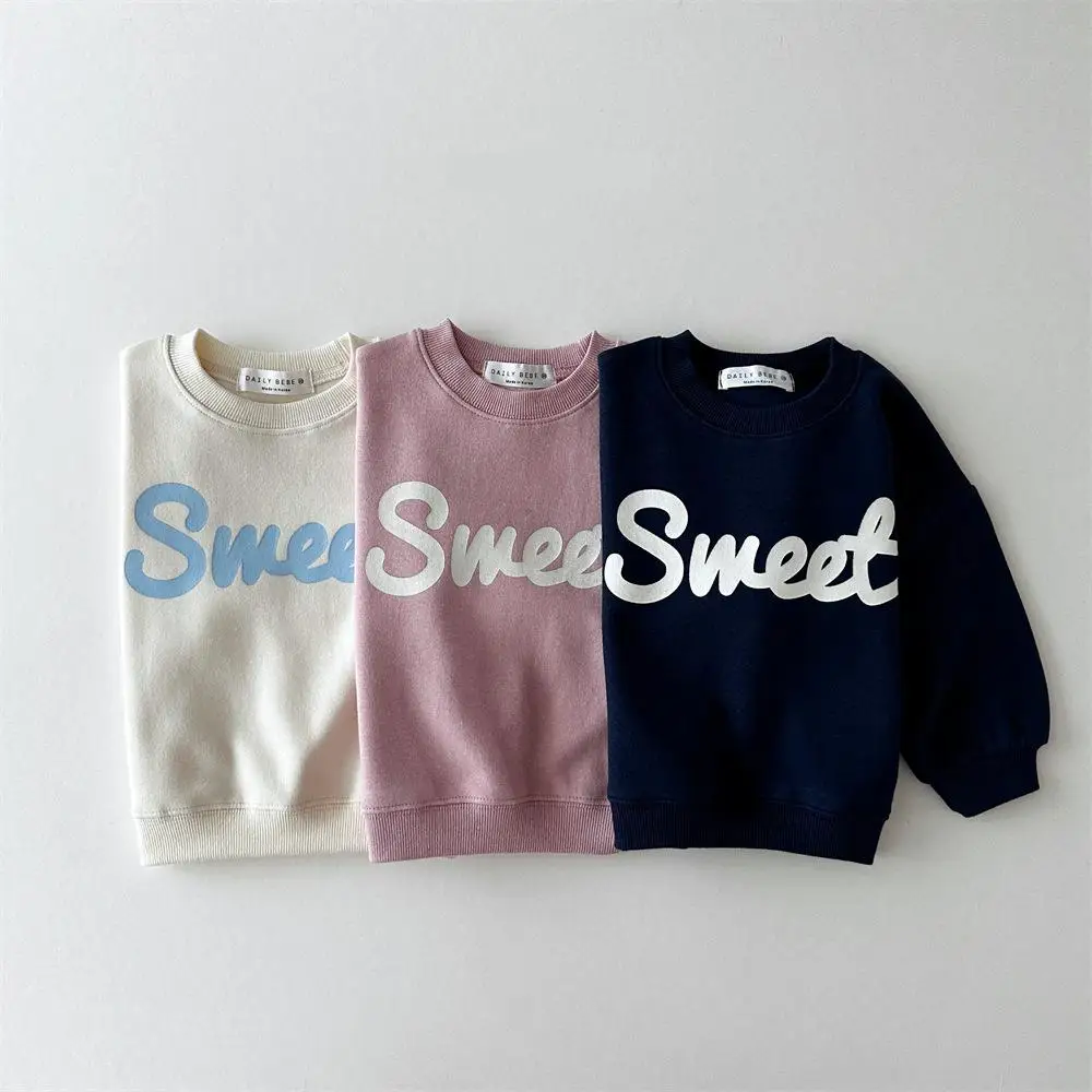 

2025 Autumn New Children Long Sleeve Sweatshirt Cotton Boys Letter Print Loose Pullover Baby Girls Casual Tops Kids Clothes