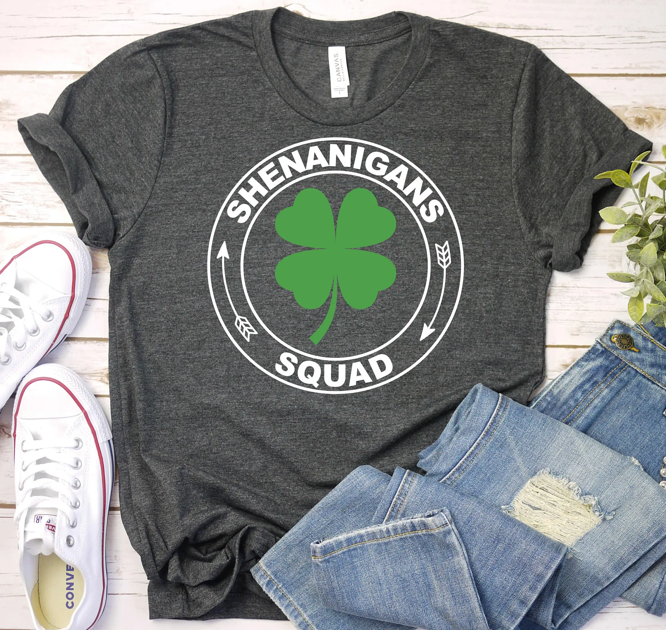 Shenanigans Squad T Shirt St Patricks Day Group Drinking Matching Funny Irish Shamrock