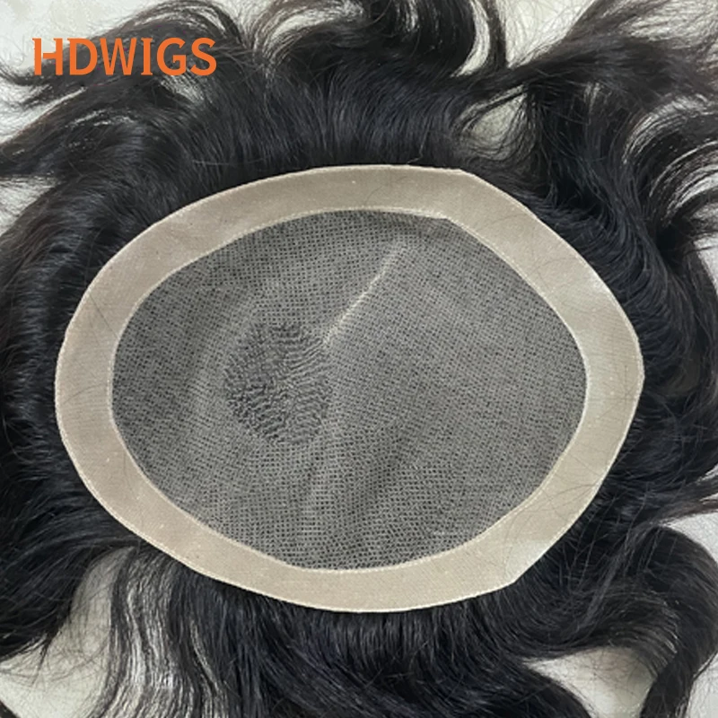 Men Toupee Swiss Lace NPU Human Hair Wigs Durable Men's Capillary Prothesis 30mm Wave Straight Hair System Unit Natural Color