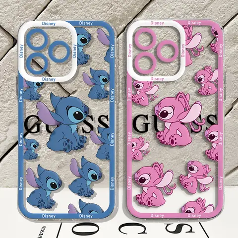 만화 커플 전화 케이스 iPhone 16 15 14 13 12 11 미니 Pro-S-StitchS-X XR XSMax 7Plus-G-GuesseS-투명 소프트 뒷면 커버