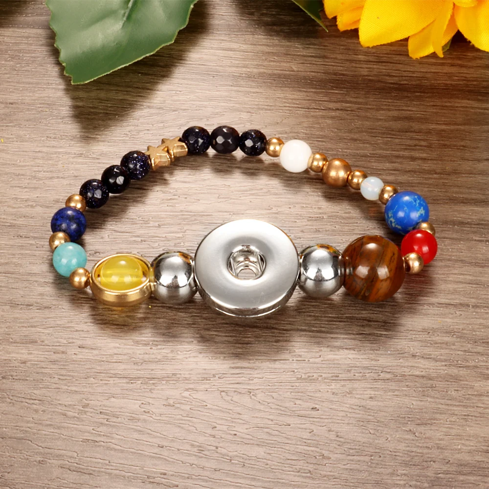 Candy Colors Planet Expandable Bead Stretch 180 Strand Bracelet 18mm Snap Button Resin Bangle Charm Jewelry Women Gift