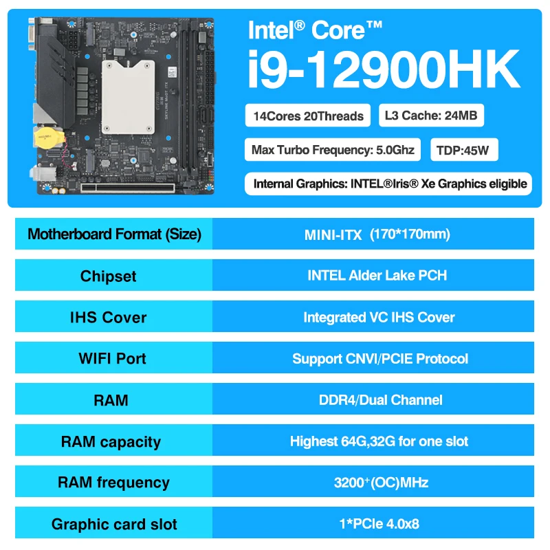 Imagem -03 - Erying-m-itx Placa-mãe Desktop com Núcleo Cpu Onboard Kit Interposer i9 12900hk I912900hk 14c20t Ddr4 Computador pc Gaming