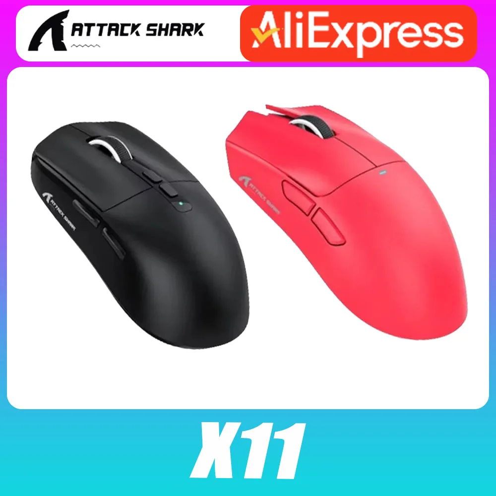 Attack Shark X11 Wireless Mouse Three Mode Gaming Mouse With Charger Base Rgb Ergonomics Mice Lightweight Pc Gamer Accessories