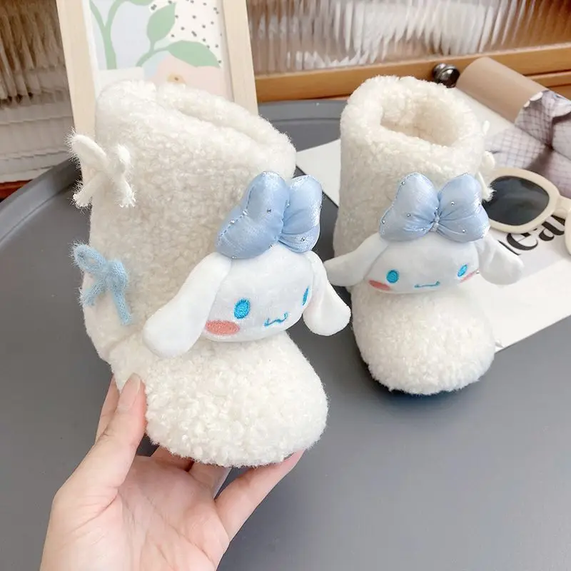 

Cinnamoroll Winter Kids Shoes Sanrio Kawaii Cartoon Girl Plus Cotton Boots Lolita Warm Short Boot Baby Shoes Child Slip Boots