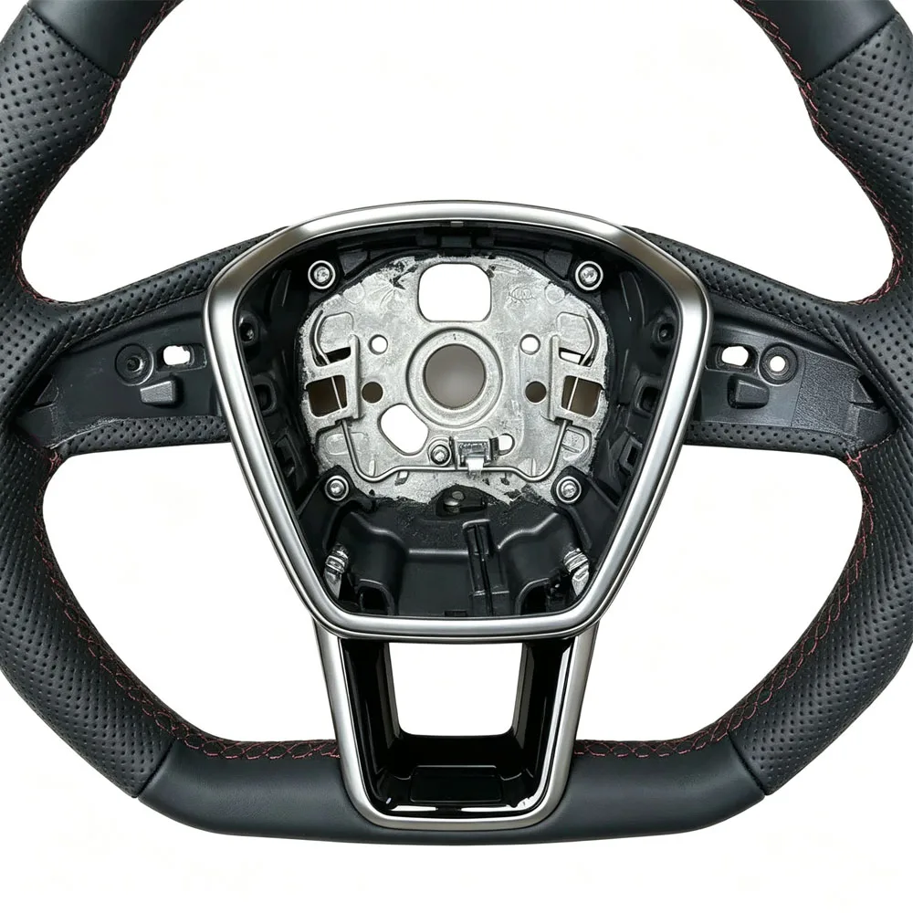 Flat Bottom Leather Sport Bare Steering Wheel Hub Only Fit For Audi A6 A7 2019-2026 Without Heating System No Airbag No Buttons