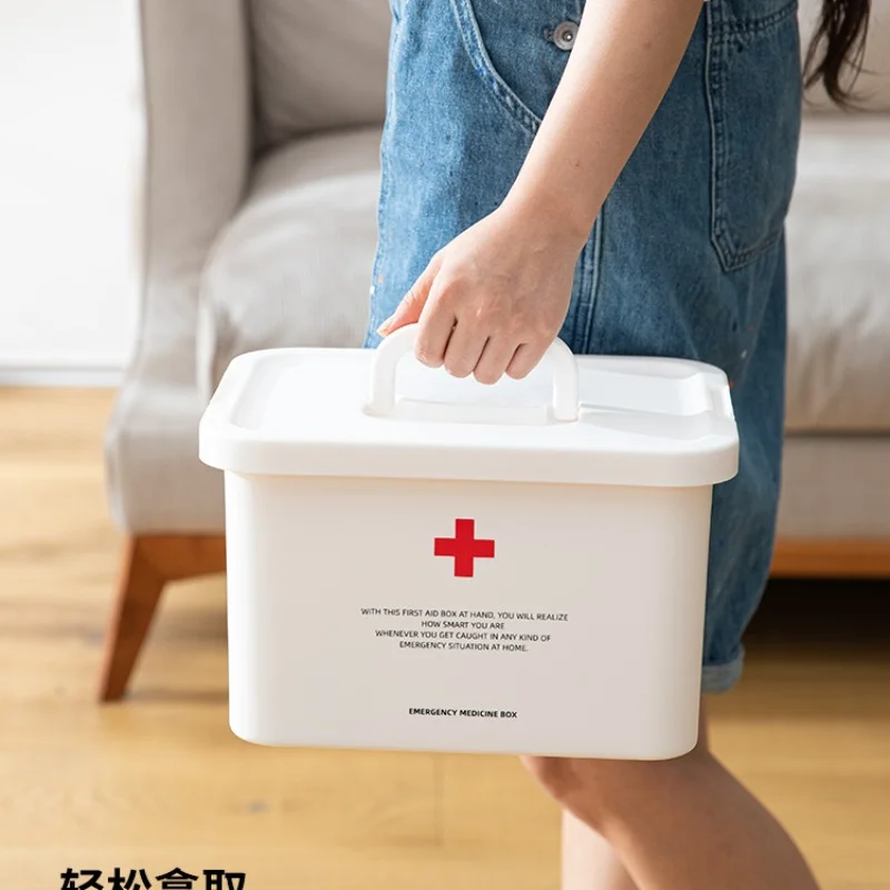 

Large Capacity First-aid Kit Double Layer Partition Pill Organizer Dust Belt Cover Pill Box Versatile Scene Storage Boxes