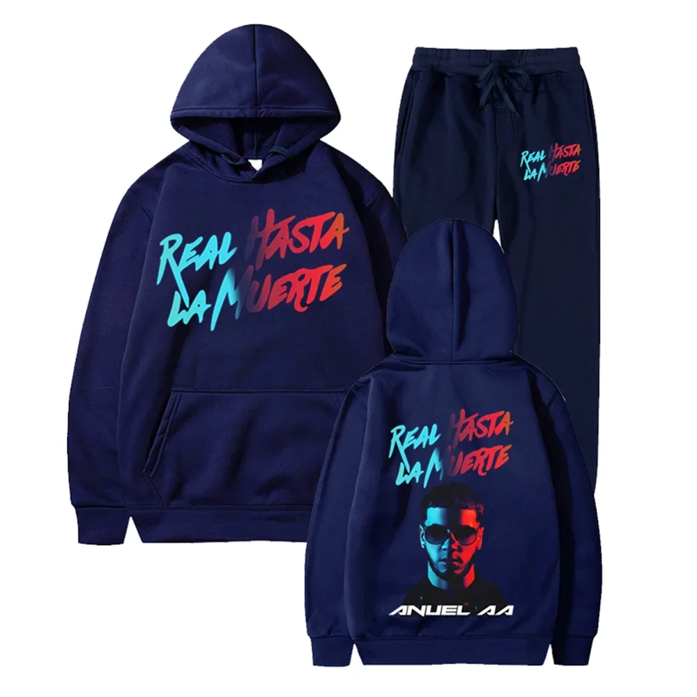 New Anuel AA Printed hoodies Two Piece Set Sweatshirt Real Hasta La Muerte Casual Fashion Men Women Clothing Anime Hoodie Suit