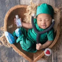 ❤Recém-nascidos Fotografia Roupas Médicas, Doctor Hat, Top Pants e Sapato Capa, Baby Photo Props Acessórios, 4Pcs por Conjunto