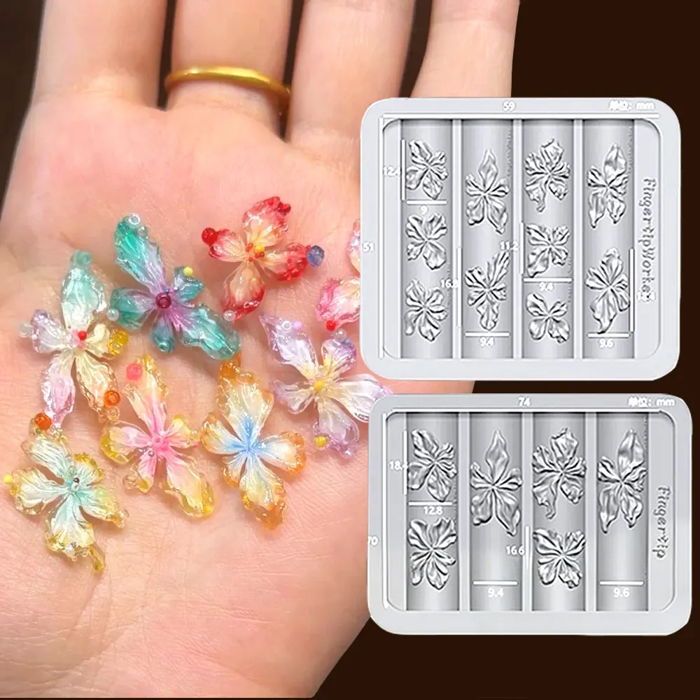 1/2PC Crystal Ice Flower Nail Silicone Mold Cute Lily Floral Clear Modeling Carving Template Resin Epoxy 3D Gel Nail Flower Mold