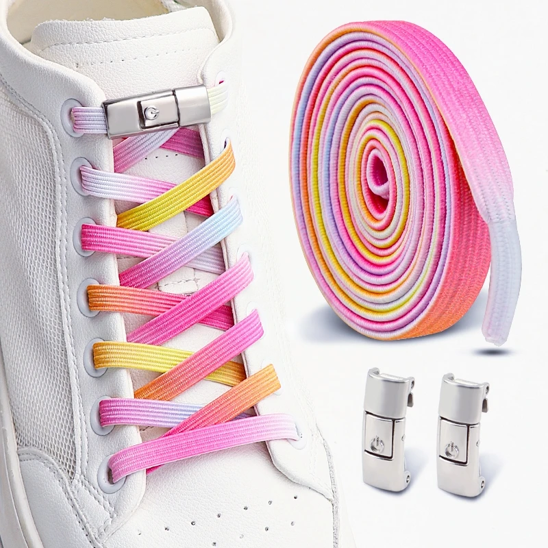 Kleurrijke glitter veters zonder strikken, elastische veters, sneakers, diamanten slot veters zonder strikken, platte veters, schoenaccessoires
