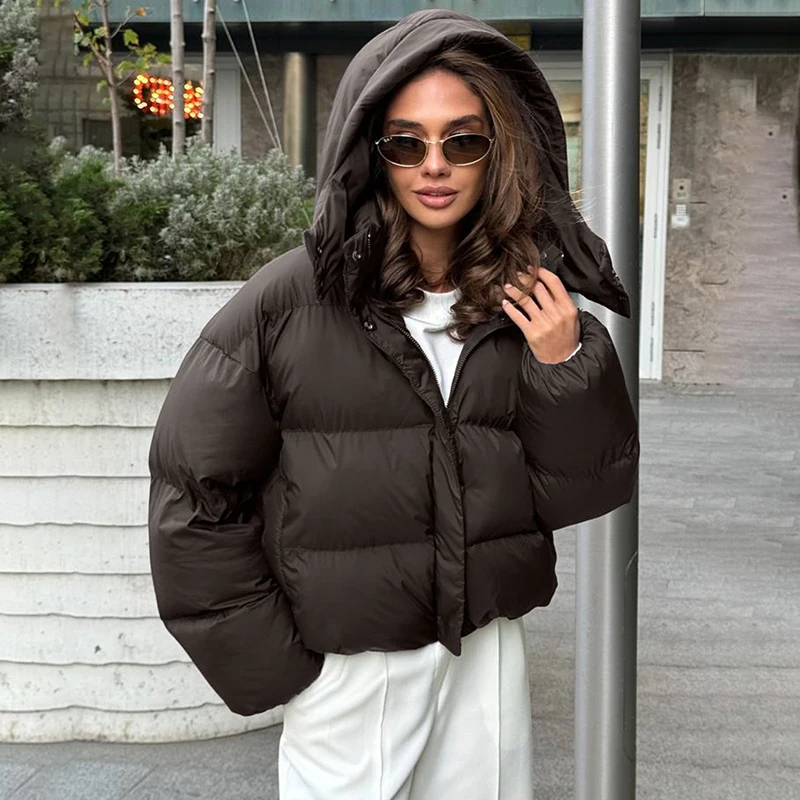 Tornova 2025 شتاء جديد سستة مقنعين ملابس قطنية معطف المرأة موضة جيب غير رسمي فضفاض طويل الأكمام الترفيه سترة قطن #3