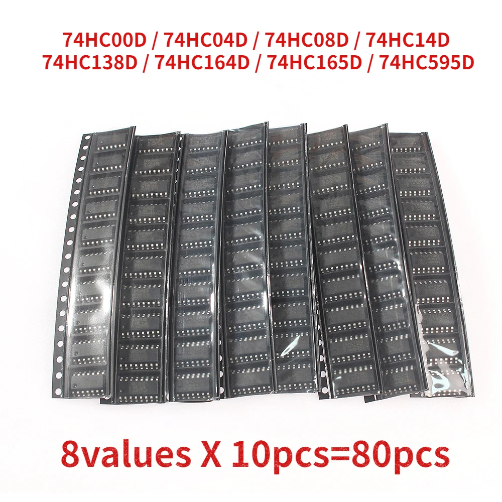 

80pcs Logic IC Chip 74HC00D 74HC04D 74HC08D 74HC14D 74HC138D 74HC164D 74HC165D 74HC595D SOP Electronic Component Kit