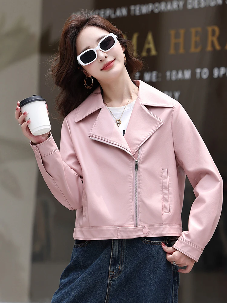 Giacca da donna in vera pelle di pecora, vestibilità ampia, stile biker, premium, con cerniera, per il pendolarismo, Collezione Autunno 2025