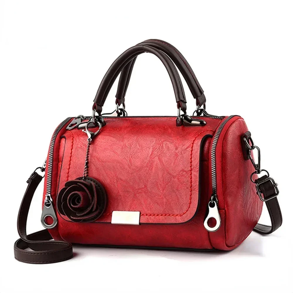 

Flowers Pendant Handbag Women's Fashion Boston Bags Single Shoulder Bag Ladies Crossbody Bag PU Messenger Bag