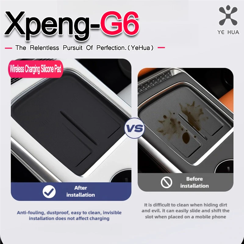 ل Xpeng G6 2023-25 شحن لاسلكي بطانة حماية من السيليكون التحكم المركزي شاحن حامي غطاء سجادة ضد الإنزلاق الملحقات #6