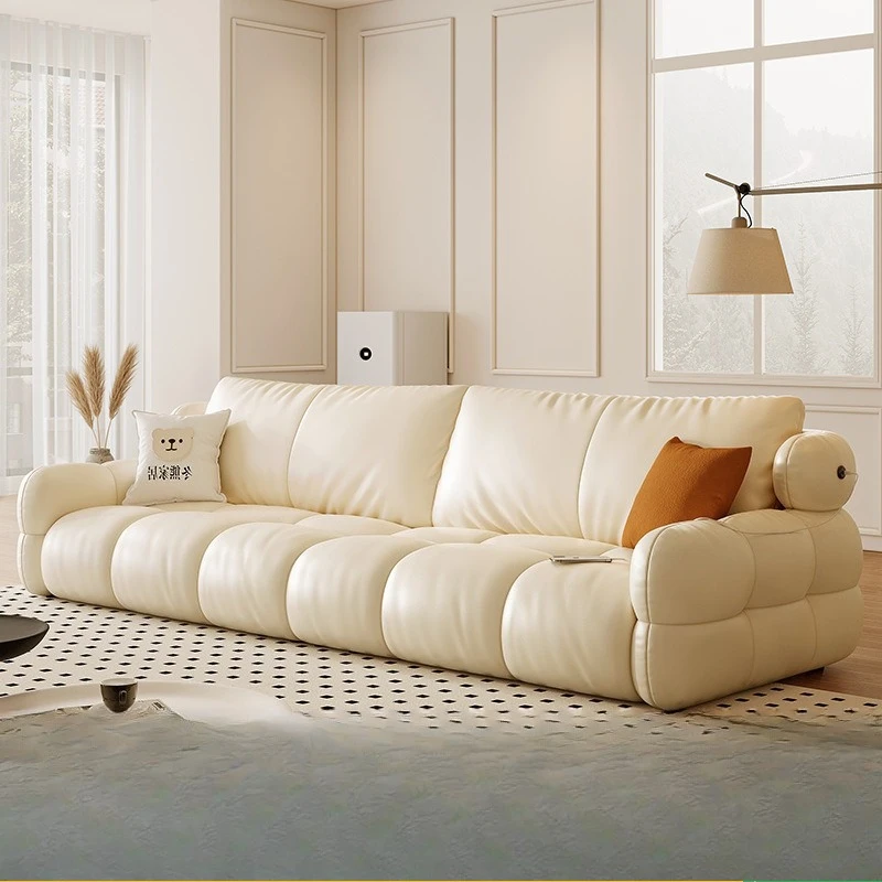 Marshmallow Puff Sofa Living Room Modern Simple Leather First Layer Cowhide Sofa