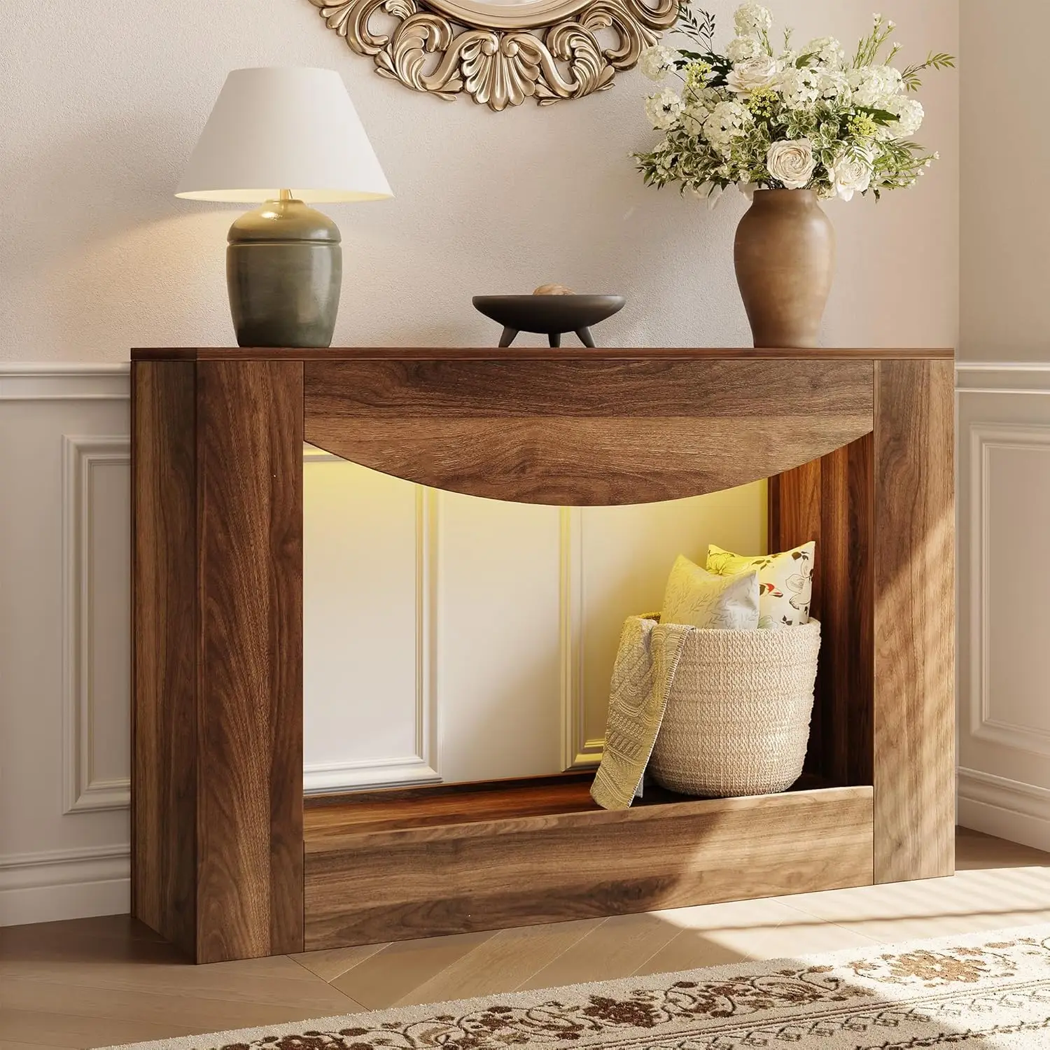 

Console Table, 47 Inches Entryway Console Table with LED Light, Sofa Table Behind Couch, Wooden Accent Entryway Table
