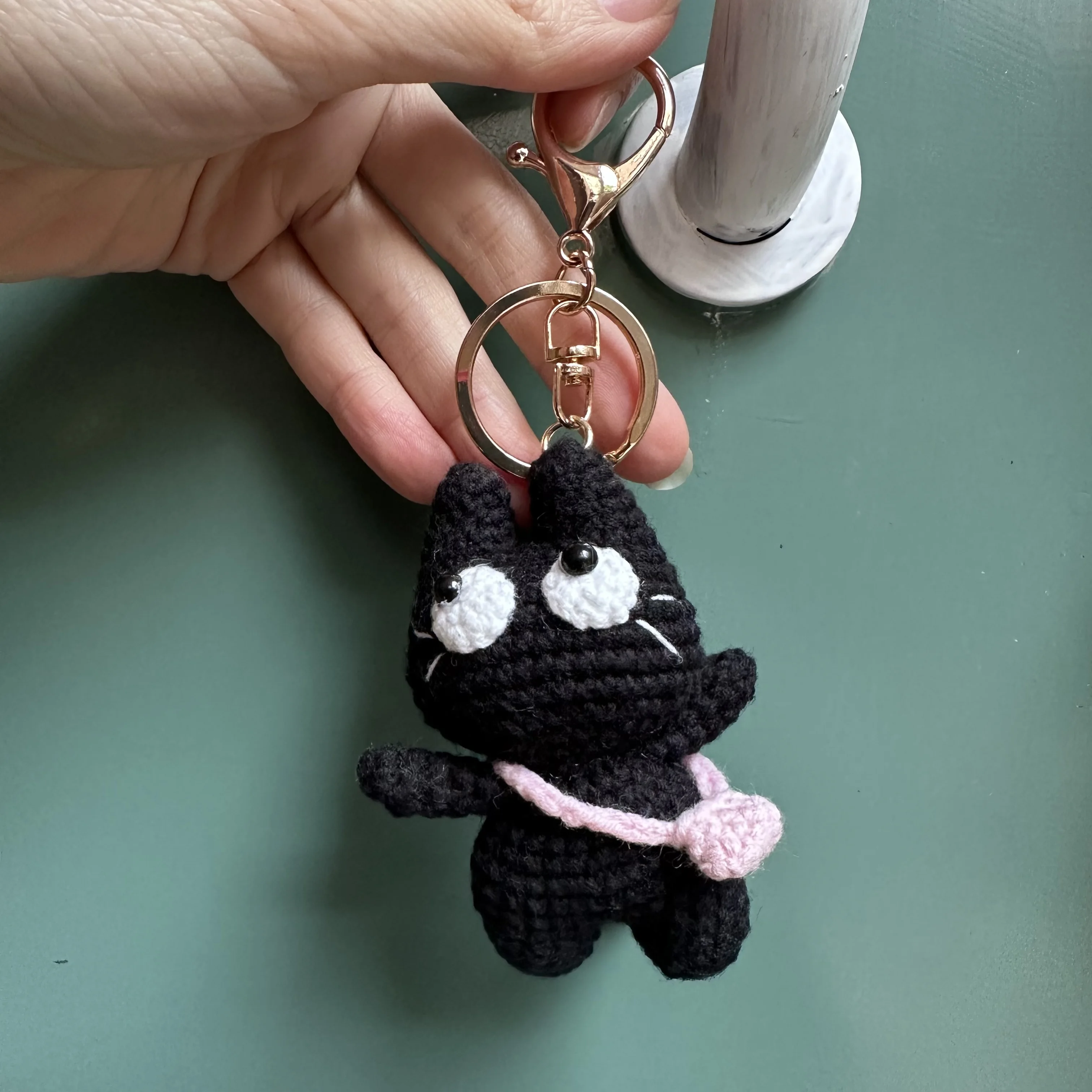 Cartoon Black Cat Handmade Crochet Hang Ornament for Handle Bag Decor Forest Animal Knitted Birthday Handiwork Gift Cat With Bag