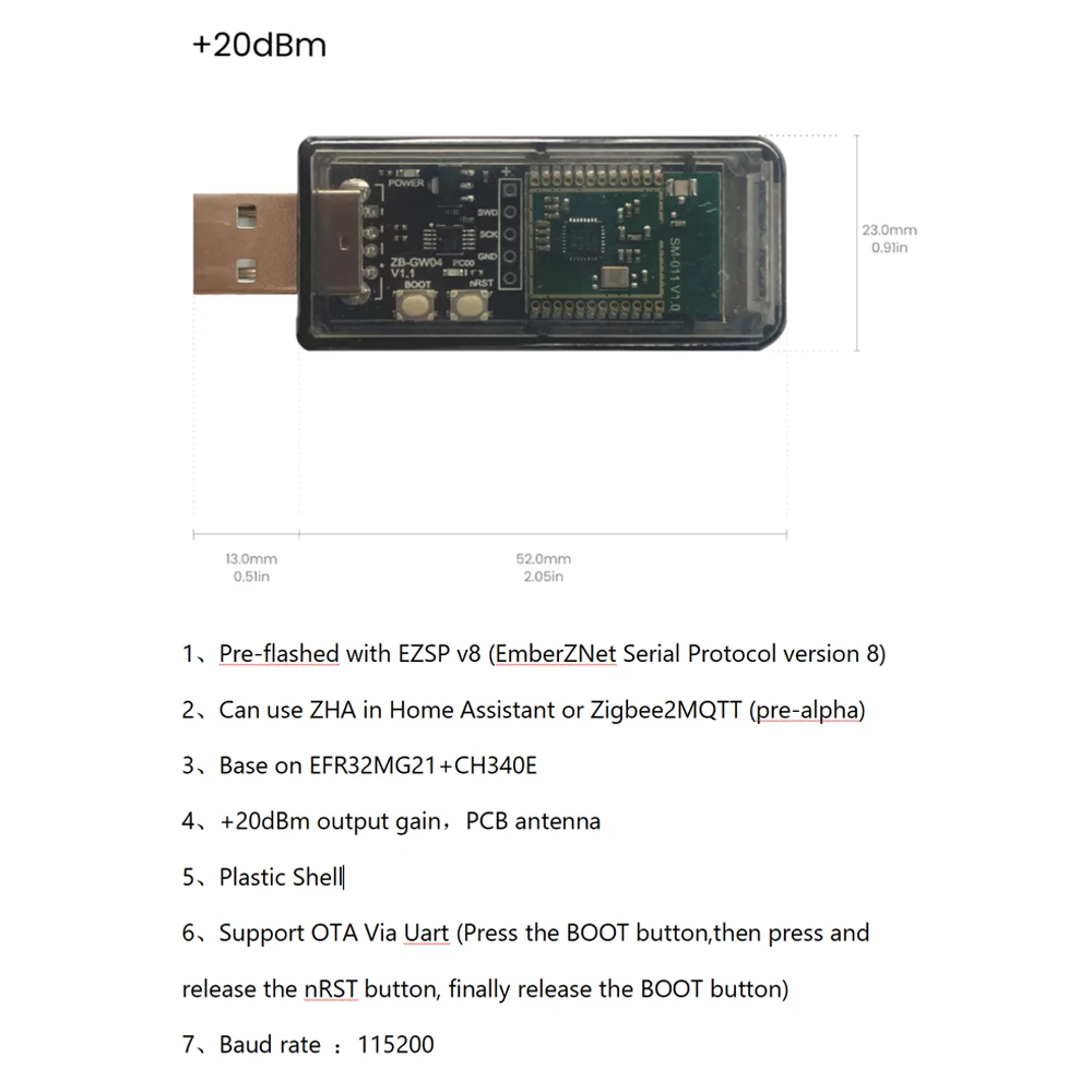 Universal USB Mini Dongle Wireless ZigBee3.0 Gateway Module Analyzer Open Source Hub 2MQTT ZHA EZSP NCP Home Assistant Smart DIY