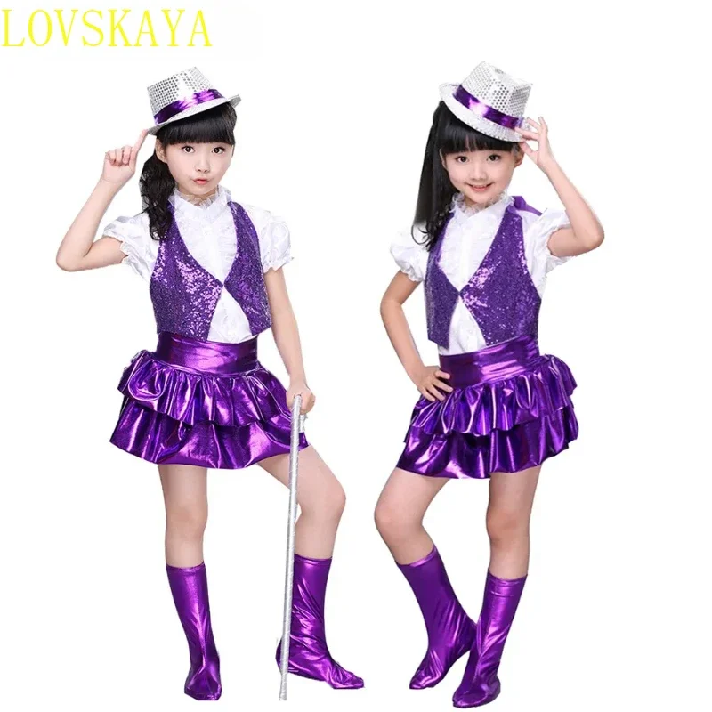 

New Children's Guitar Jazz Skirt Dance Performance Sequins Singer Costume Stage Dance Skirt Children's Modern Dance Clothing