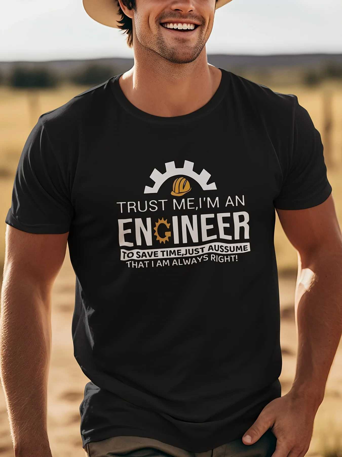 تي شيرت رجالي بنمط قطن 100% - "Trust Me، I'm an Engineer" طباعة ممتعة، مريح للتنفس #1