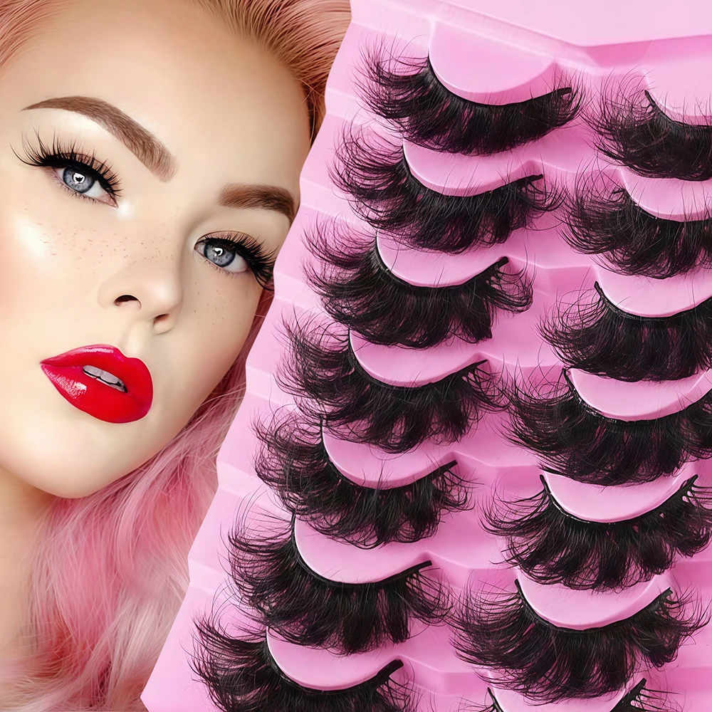 7 pares de pestañas postizas 5D exageradas europeas y americanas extendidas de 25 cm de grosor, desordenadas, rizadas y esponjosas