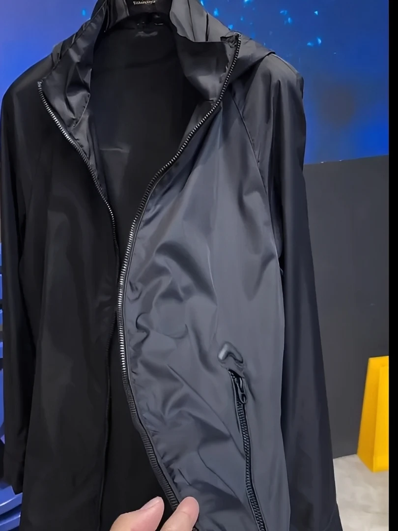 

Slim Fit Men's Jacket Stylish Korean Fashion Comfortable Trendy Spring Autumn Outerwear Polyester Fabric Hooded Zipper Closure