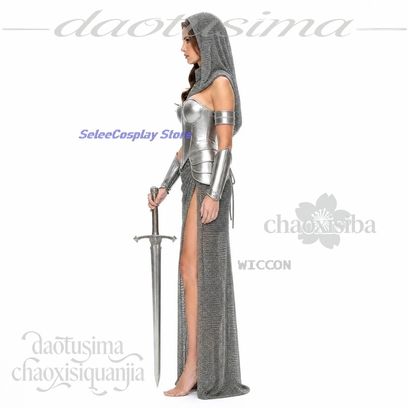Conjunto de armadura de estilo medieval para mujer, inspirado en la armadura de la época medieval, ideal para Halloween, con motivos de cadenas, estilo de caballero, disfraz retro para cosplay, Halloween 2026.