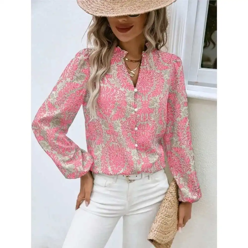 Casual Loose Long Sve Printed irt Street Sle Loose Fit Cotton  Knot Spring Faion Women's Premium irt