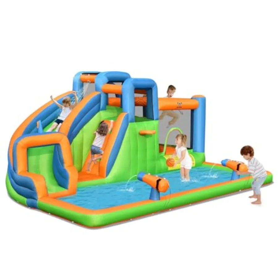 

Inflatable Water Slide Giant Water Park Bounce House with Dual Climbing Walls and Water Cannons for Backyard Indoor Outdoor Use