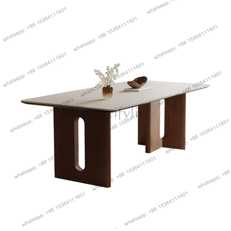 Dining table household modern simple cream style rectangular light luxury rock slab small apartment dining table