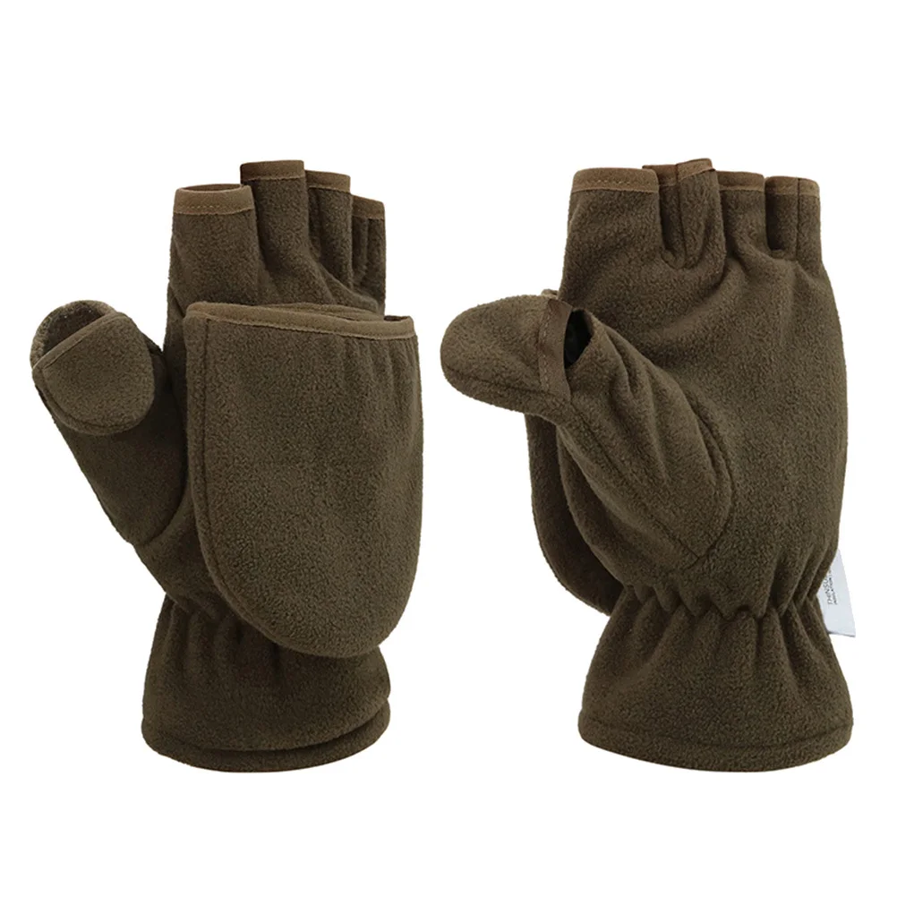 

Half-Finger Fleece Gloves Warm Cover Mitts For Outdoor Indoor Use Army Green Touchscreen Compatible Cycling