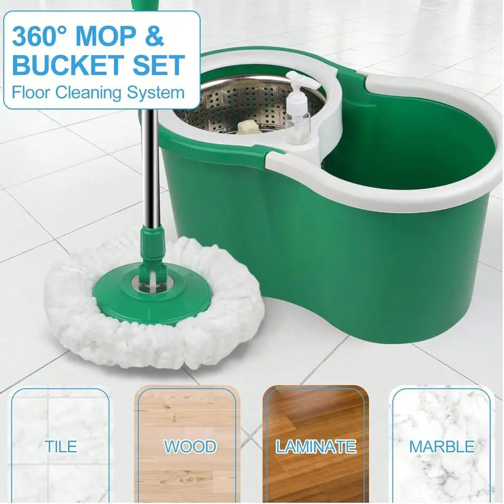 Spin Mop And Bucket With Wringer Set, 360° Mop And Bucket System With 3 Microfiber Mop Refills And 61