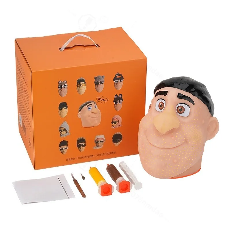 Silicone Head Model Pimple Popping Fidget Toy Blackhead Extract Simulation Doll Deluxe Gift Box Creative Trendy Stress Relief