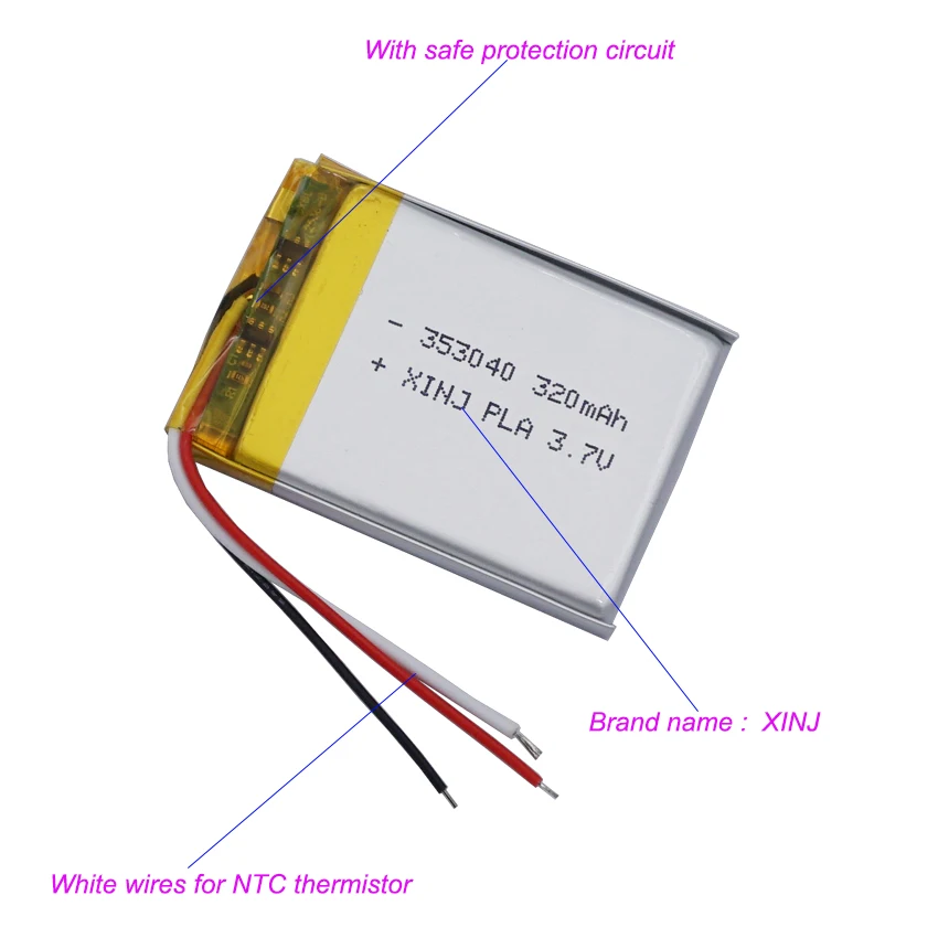 3.7V 320mAh 1.18Wh Polymer Li Lipo Rechargeable Battery Li ion 3 Wires Thermistor 353040 For GPS Music Player Bluetooth Speaker