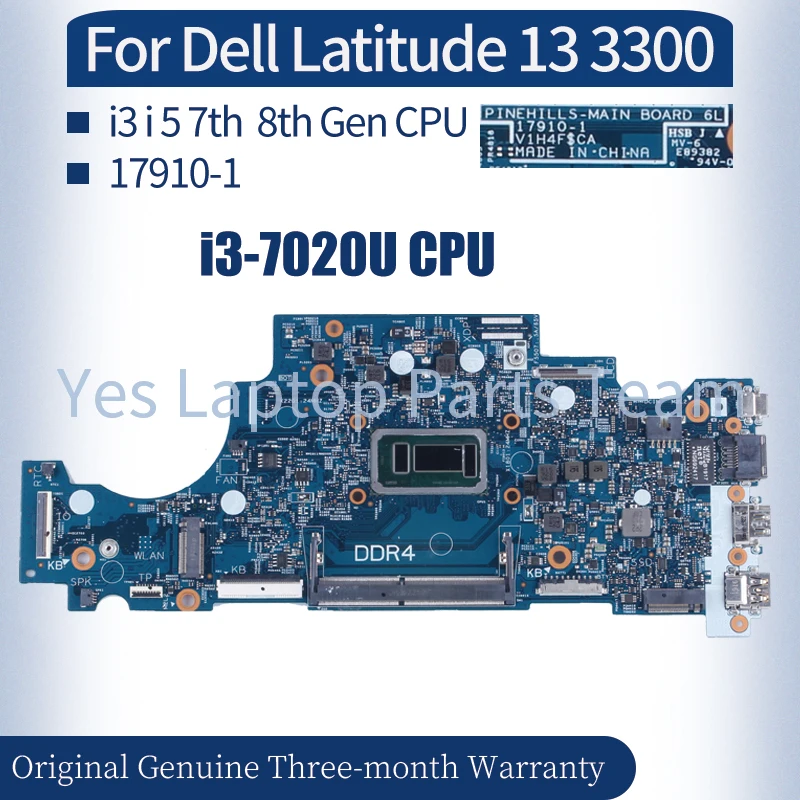 For Dell Latitude 13 3300 Laptop Mainboard 17910-1 CN-0CMRW8 09F4GD 3865U i3-7020U i5-8250U Notebook Motherboard 100％ Tested