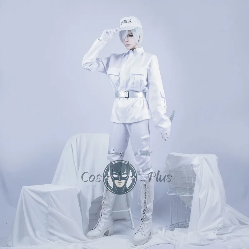 Клеты аниме на работе! Нейтрофильная форма Hataraku Saibou White Blood Cell, карнавальный костюм, парик, пальто, брюки, пояс, шляпа, комплект перчаток Клеты аниме на работе! Нейтрофильная форма Hataraku Saibou White Blood Cell, карнавальный костюм, парик, пальто, брюки, пояс, шляпа, комплект перчаток