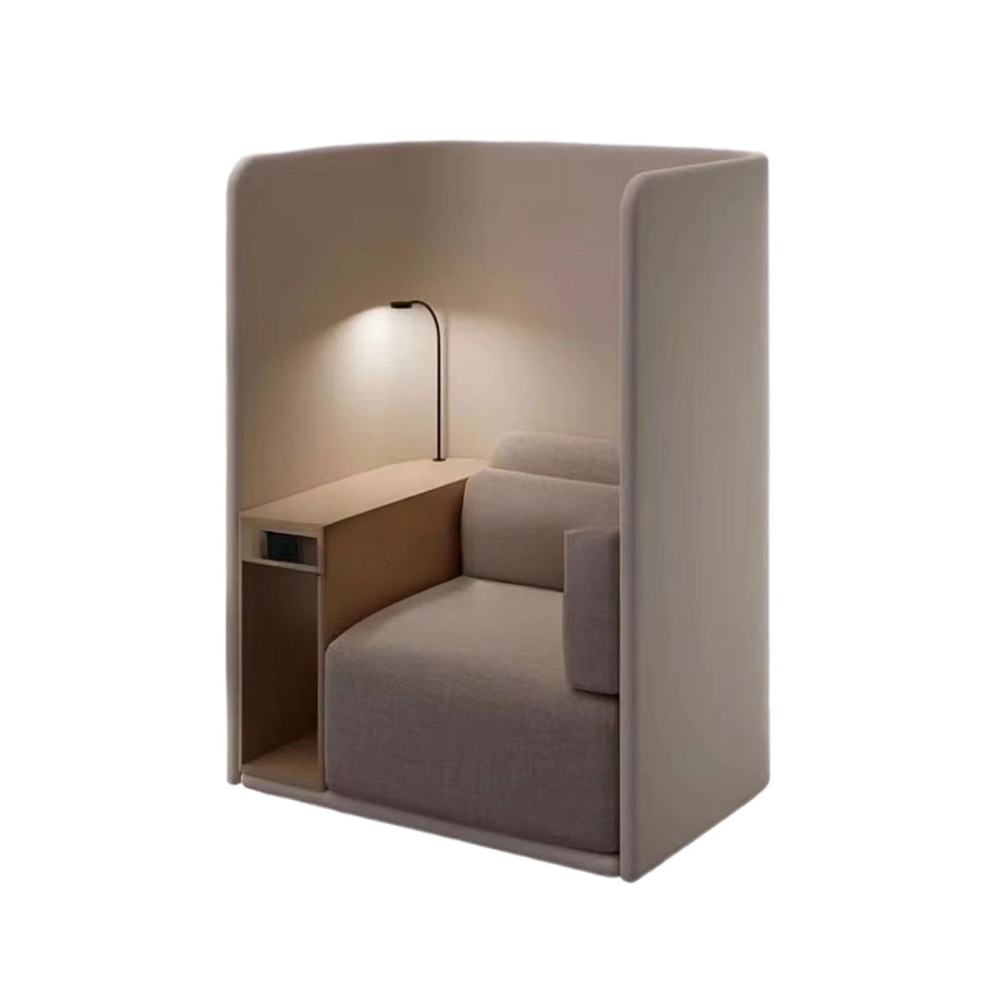 Modern simple high-back sofa chair, library with small table board, private space in the waiting area for business negotiations