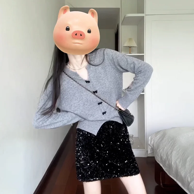 Sweaters Jumpers Womens Trendy Women'S Clothing Cotton Gothic Bat-Sleeve Drop-Shoulder Daily Festival Dark Style Slim-Fitting OL