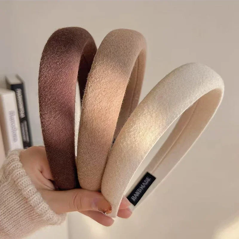 عصابة رأس إسفنجية من سلسلة ألوان القهوة للنساء، مزاج بسيط، لون سادة، رباط شعر سميك، إكسسوارات شعر عصرية