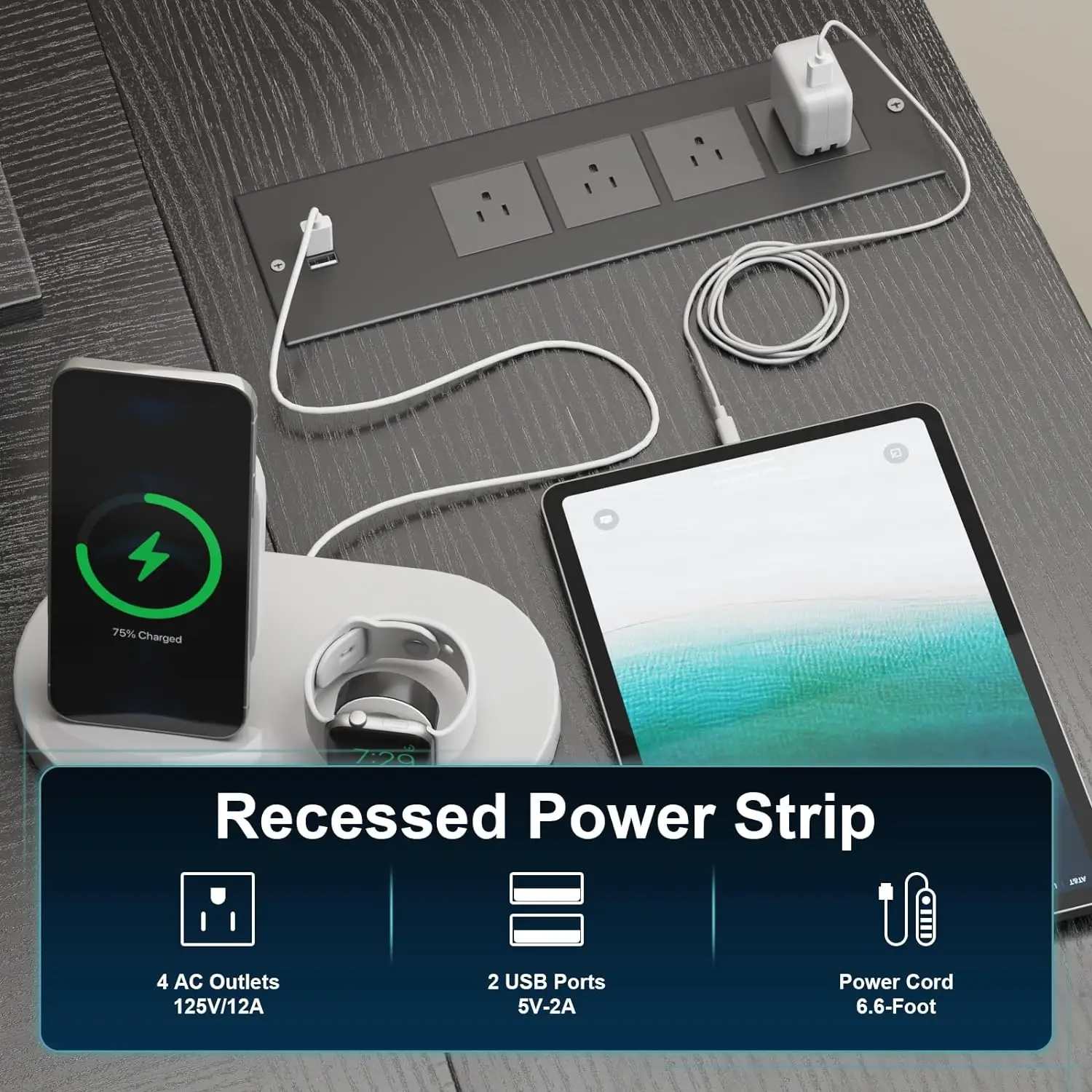 L Shaped Gaming Desk with Power Outlet & LED Light, Corner Gaming Desk with Hook & Monitor Stand Computer Desk with Drawer