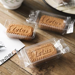 트레이가있는 100pcs 클리어 히트 씰 쿠키 가방 버터 쿠키 용 개별 비스킷 포장 가방 연꽃 스낵 결혼 선물